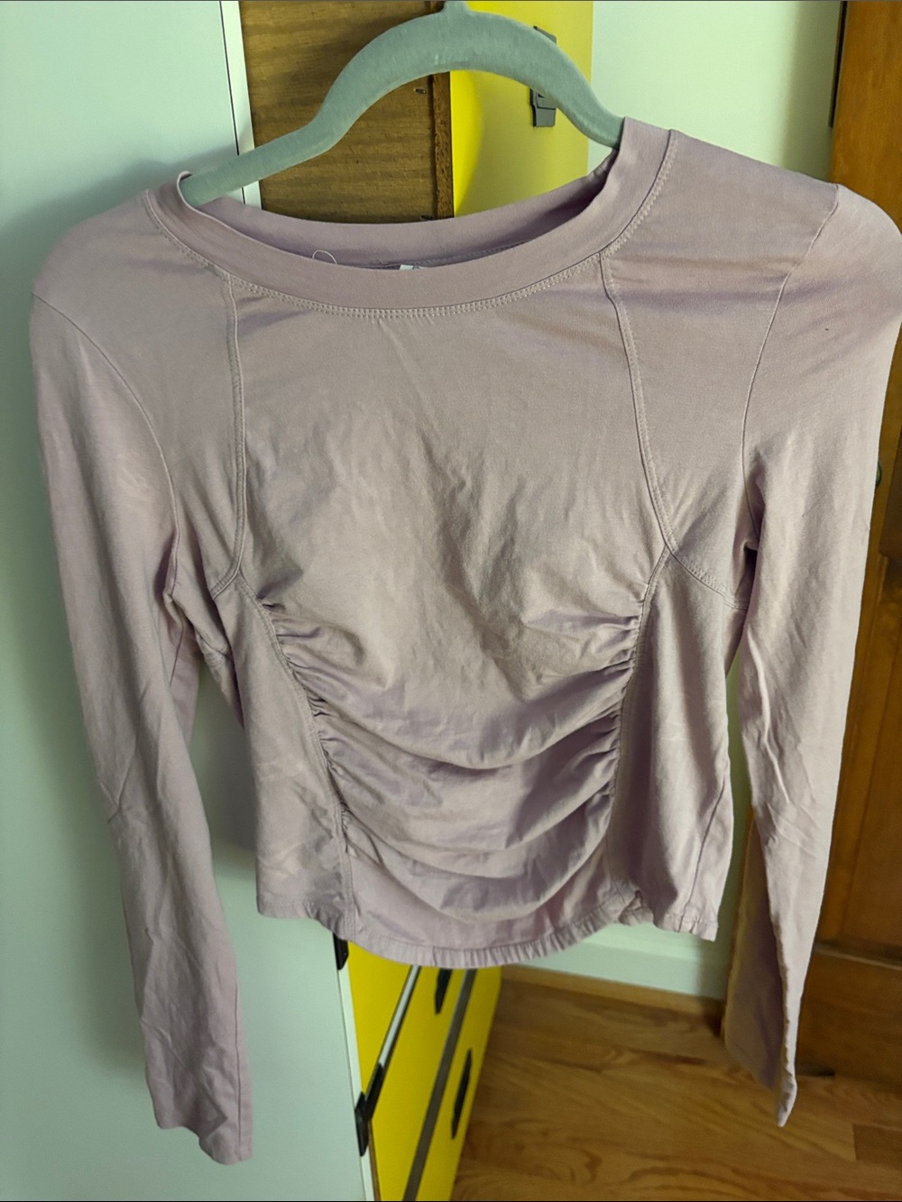 Anthropologie Light Lavender Long Sleeve Ruched Crop Top